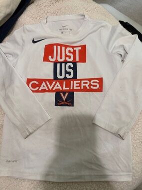 Nike White Long Sleeve UVA Virginia  'Just Us Cavaliers' Graphic Tee in drifit
